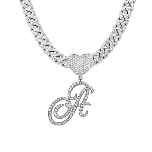 Silver Cuban Link Chain with Heart Letter Custom order - Numba1Diva