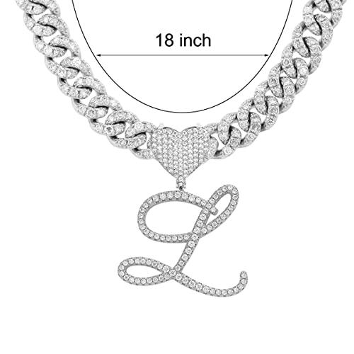 Silver Cuban Link Chain with Heart Letter Custom order - Numba1Diva