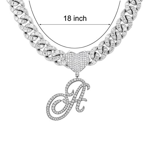 Silver Cuban Link Chain with Heart Letter Custom order - Numba1Diva