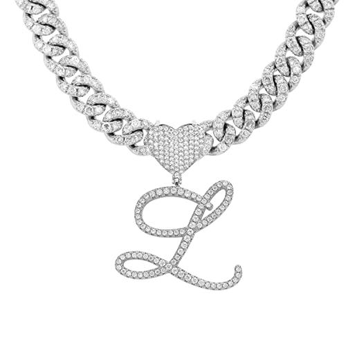 Silver Cuban Link Chain with Heart Letter Custom order - Numba1Diva