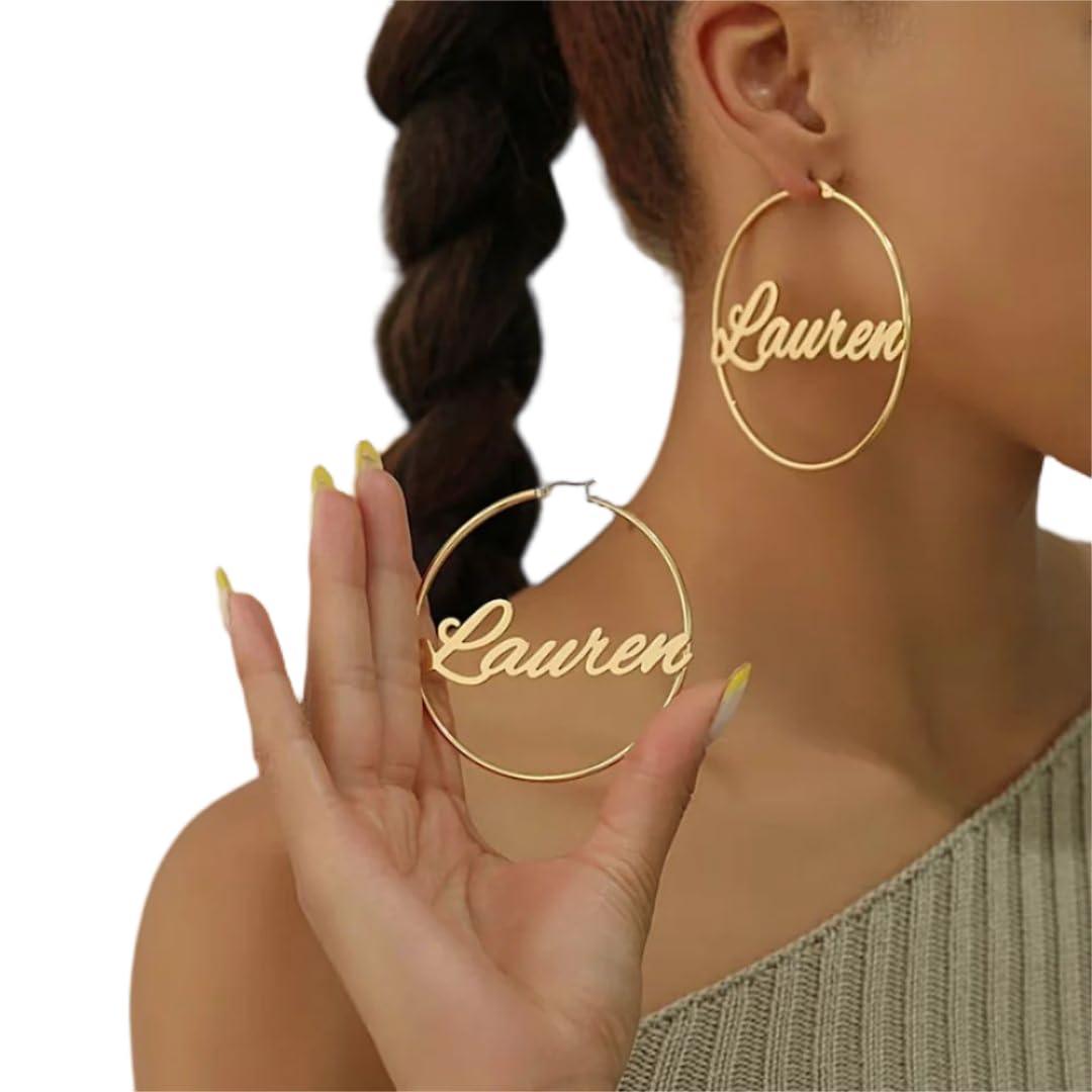 Custom Engraved Earrings, 60mm Hoop - Numba1Diva