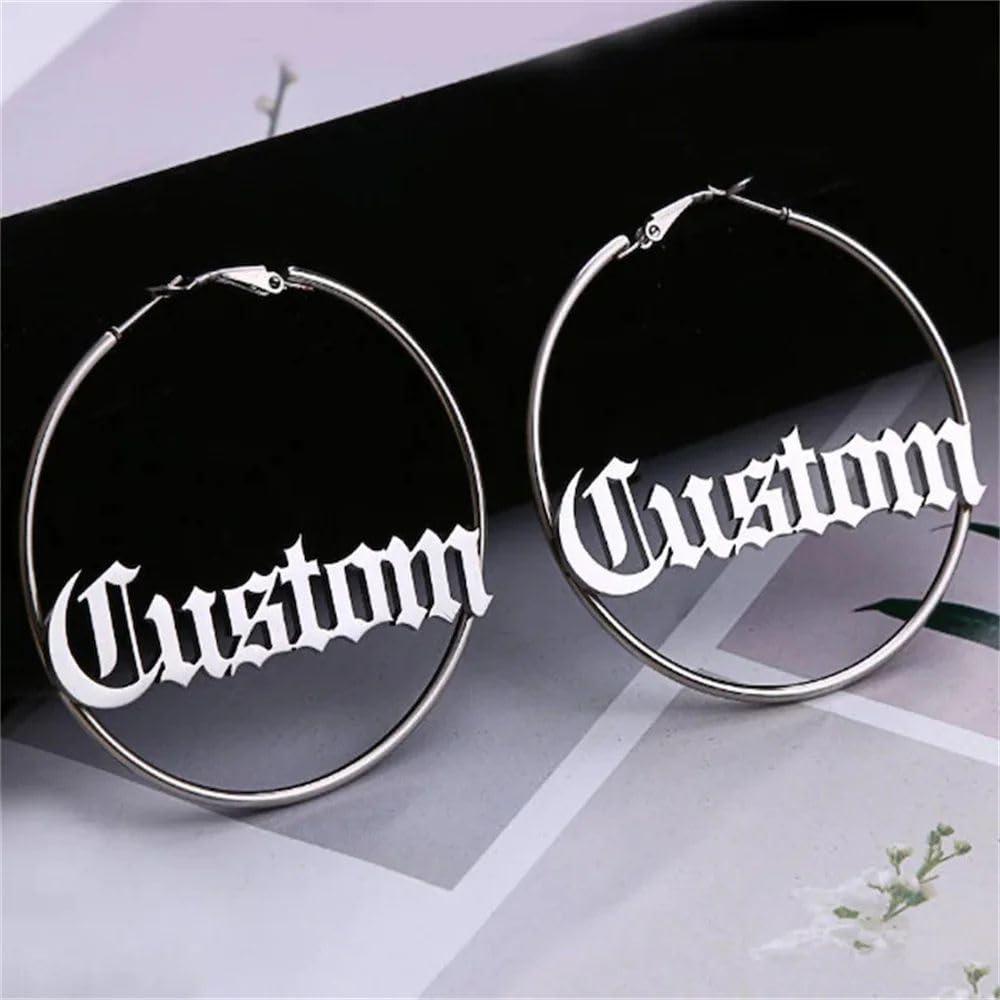 Custom Engraved Earrings, 60mm Hoop - Numba1Diva