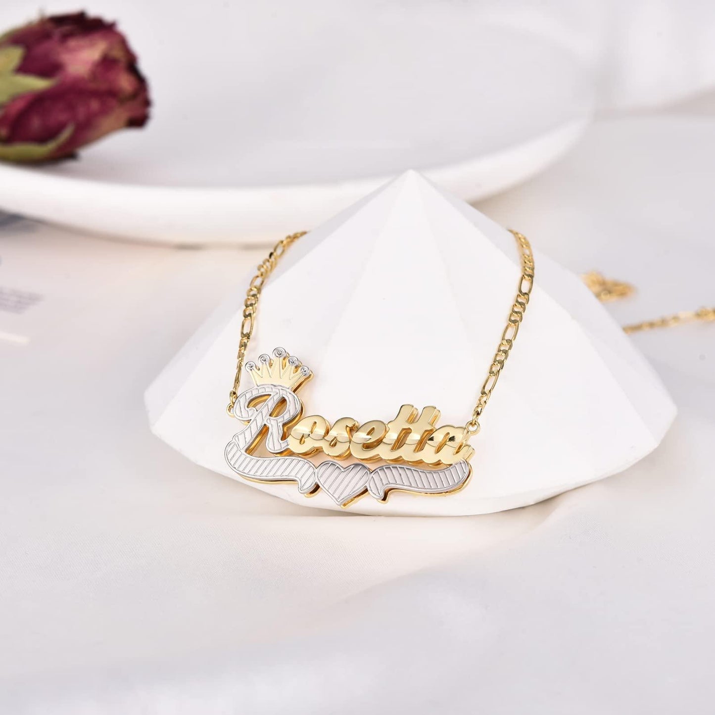 Custom Heart Necklace Personalized Two Tone Gold and Silver - Numba1Diva