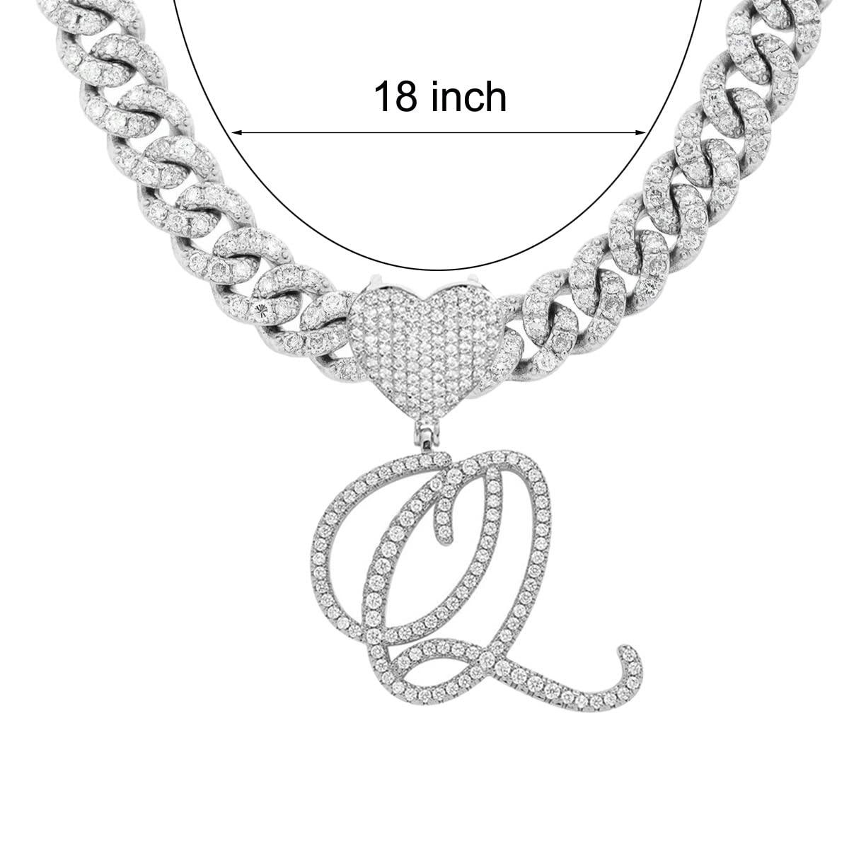 Silver Cuban Link Chain with Heart Letter Custom order - Numba1Diva