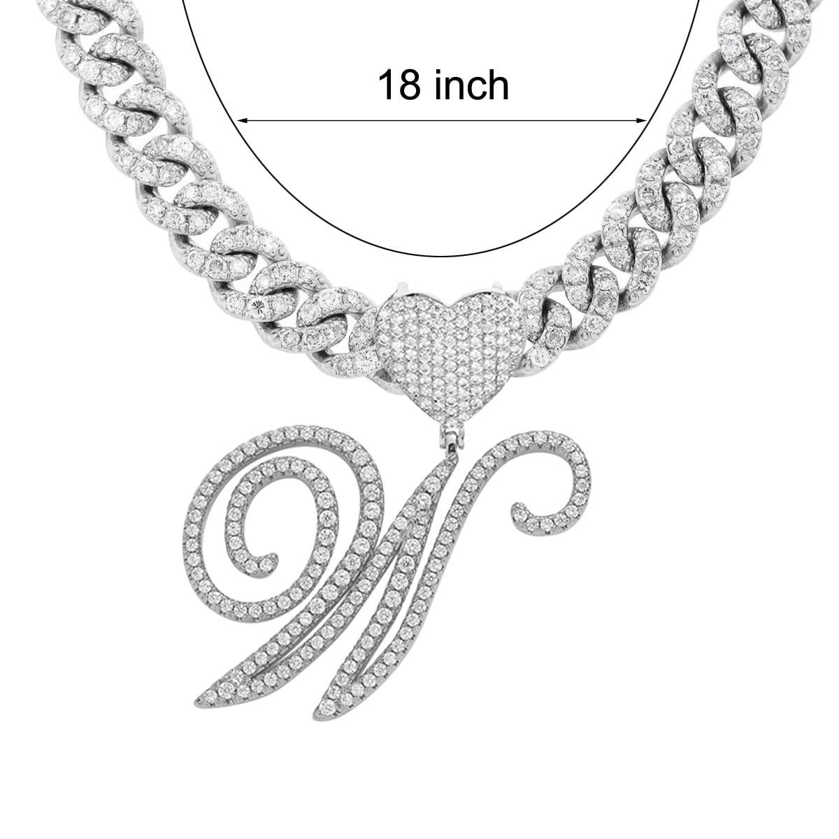 Silver Cuban Link Chain with Heart Letter Custom order - Numba1Diva