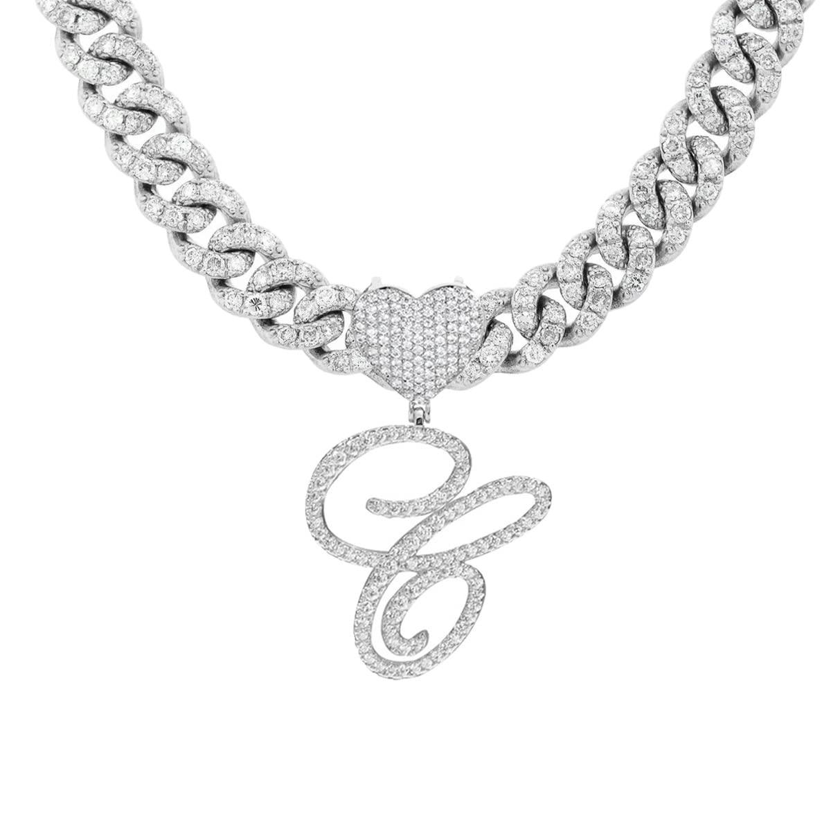 Silver Cuban Link Chain with Heart Letter Custom order - Numba1Diva