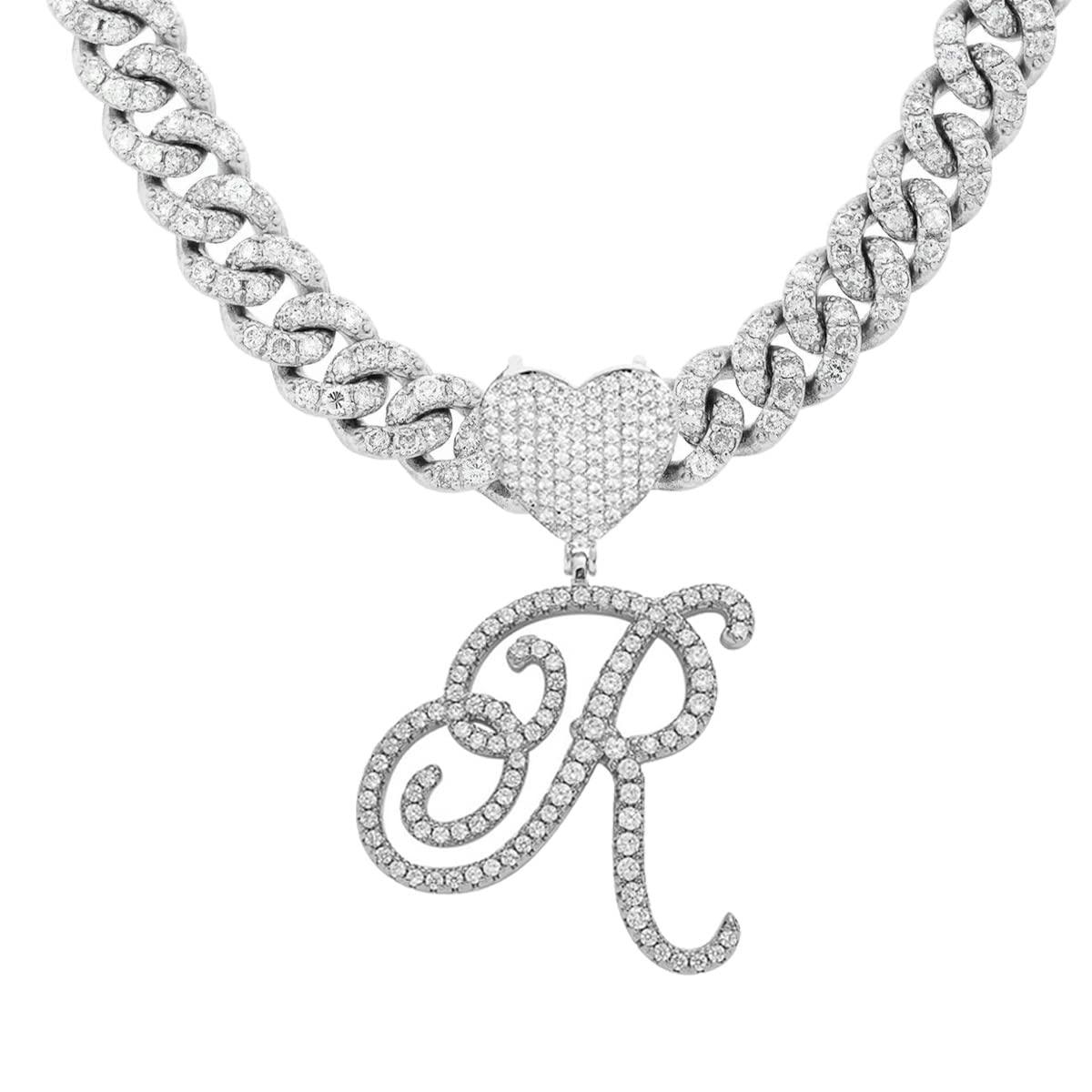 Silver Cuban Link Chain with Heart Letter Custom order - Numba1Diva