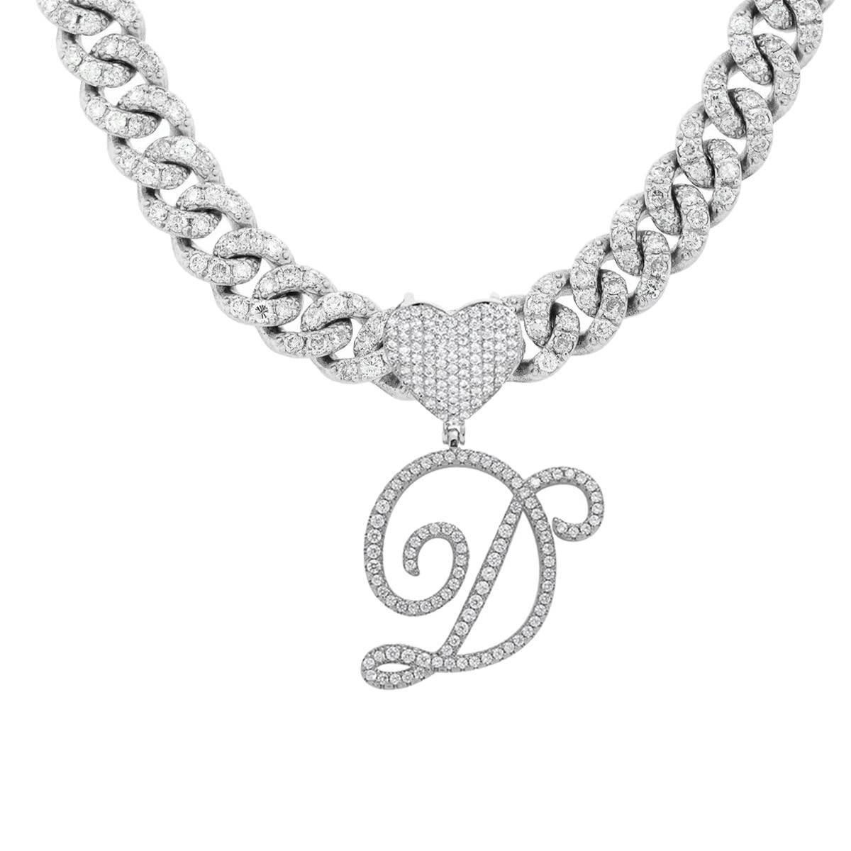 Silver Cuban Link Chain with Heart Letter Custom order - Numba1Diva