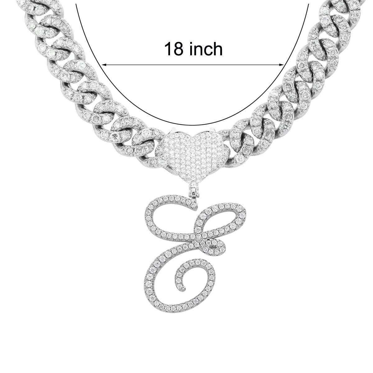 Silver Cuban Link Chain with Heart Letter Custom order - Numba1Diva