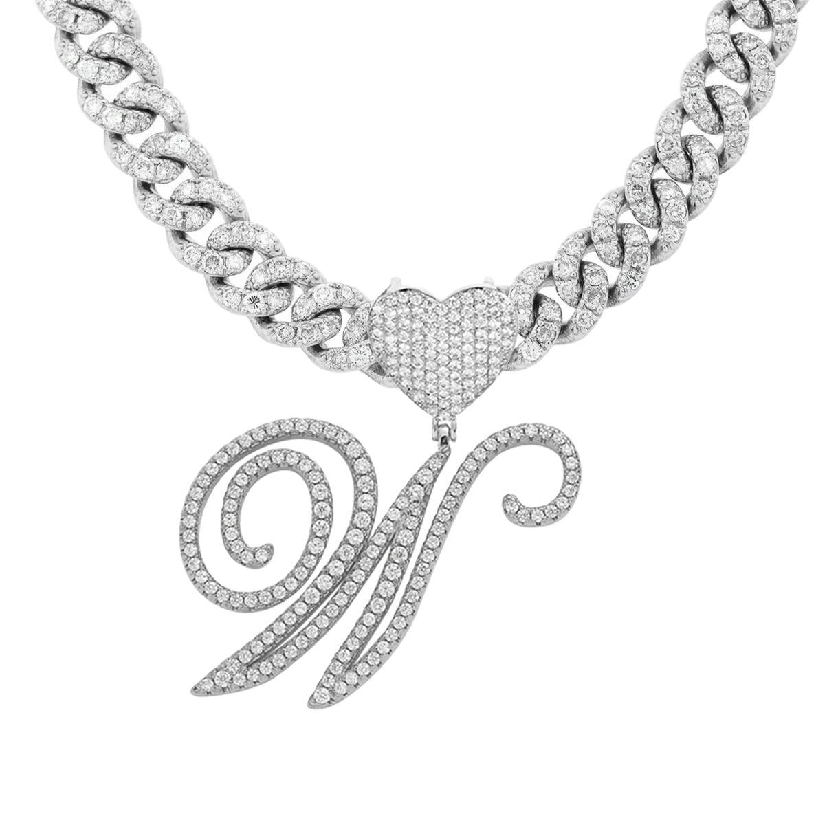 Silver Cuban Link Chain with Heart Letter Custom order - Numba1Diva