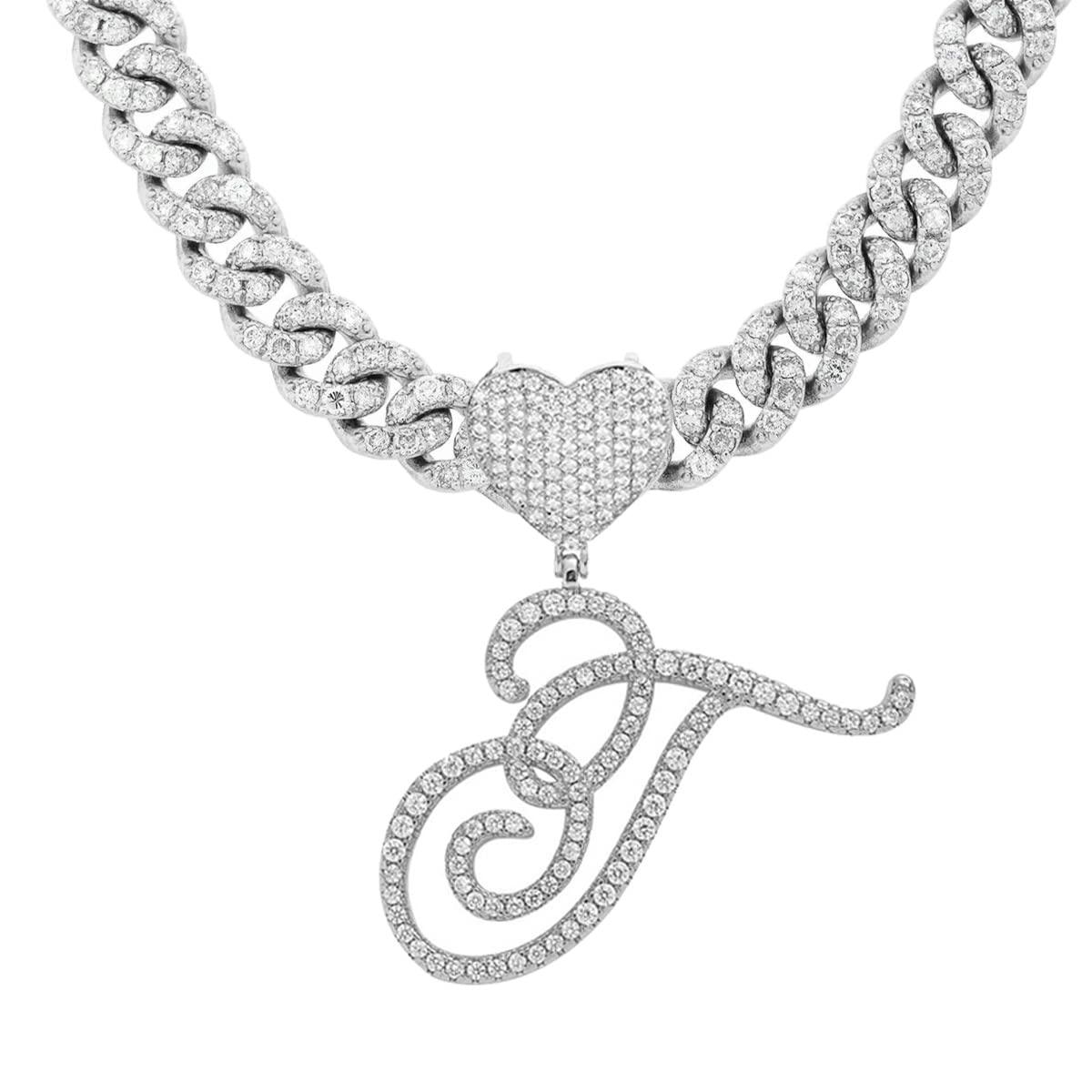 Silver Cuban Link Chain with Heart Letter Custom order - Numba1Diva