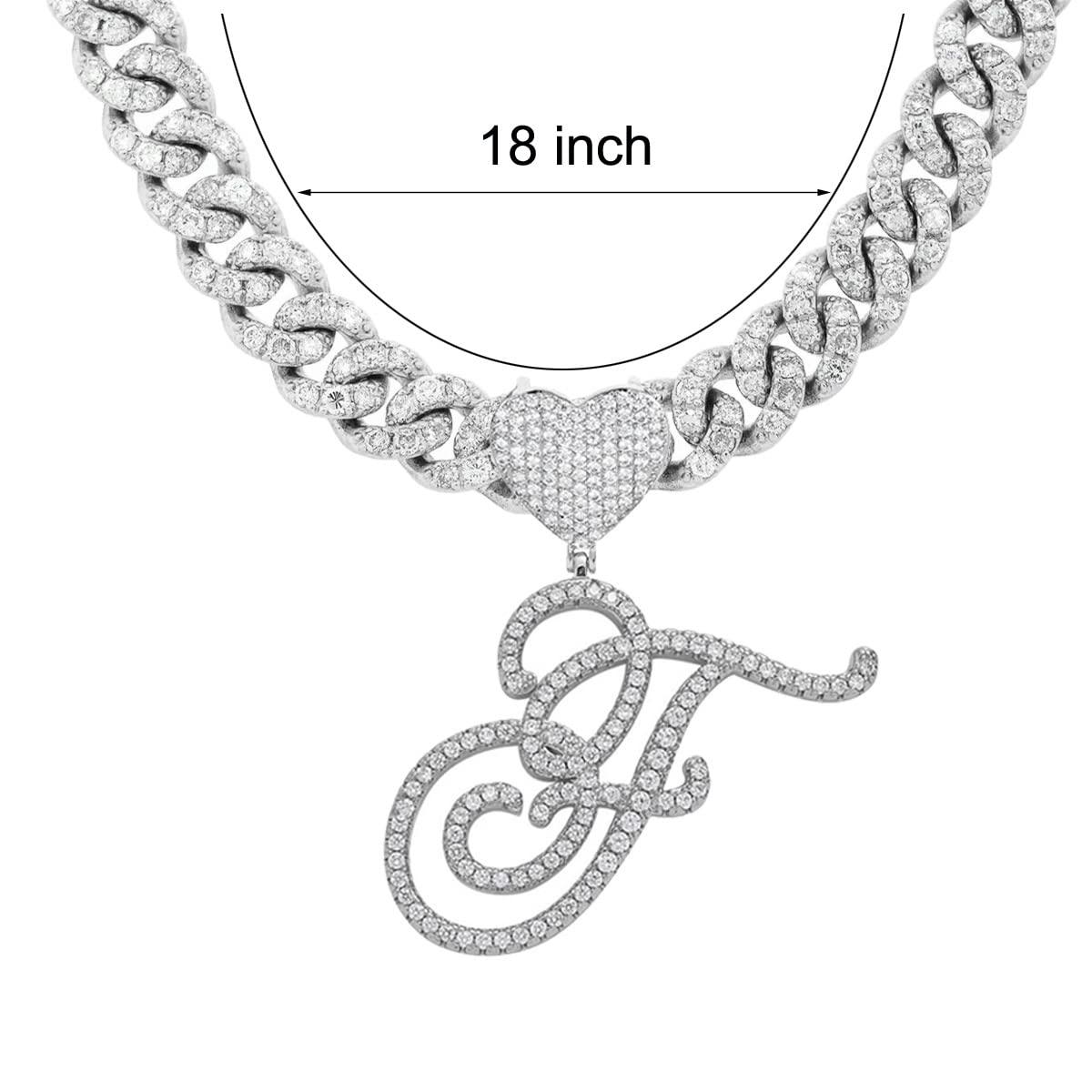 Silver Cuban Link Chain with Heart Letter Custom order - Numba1Diva