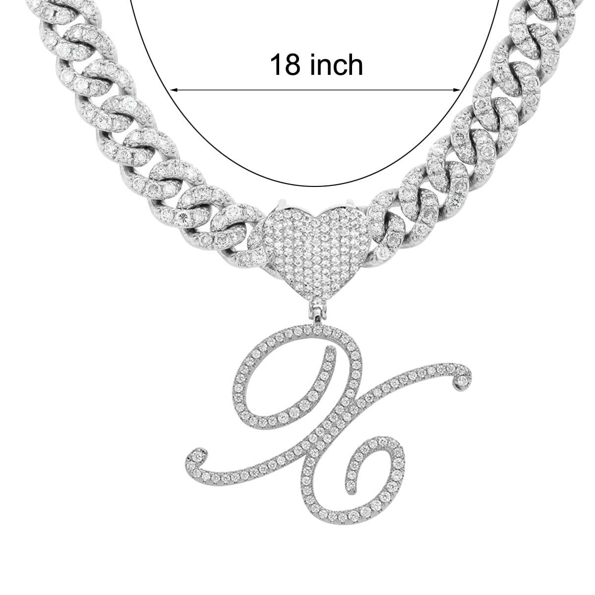 Silver Cuban Link Chain with Heart Letter Custom order - Numba1Diva