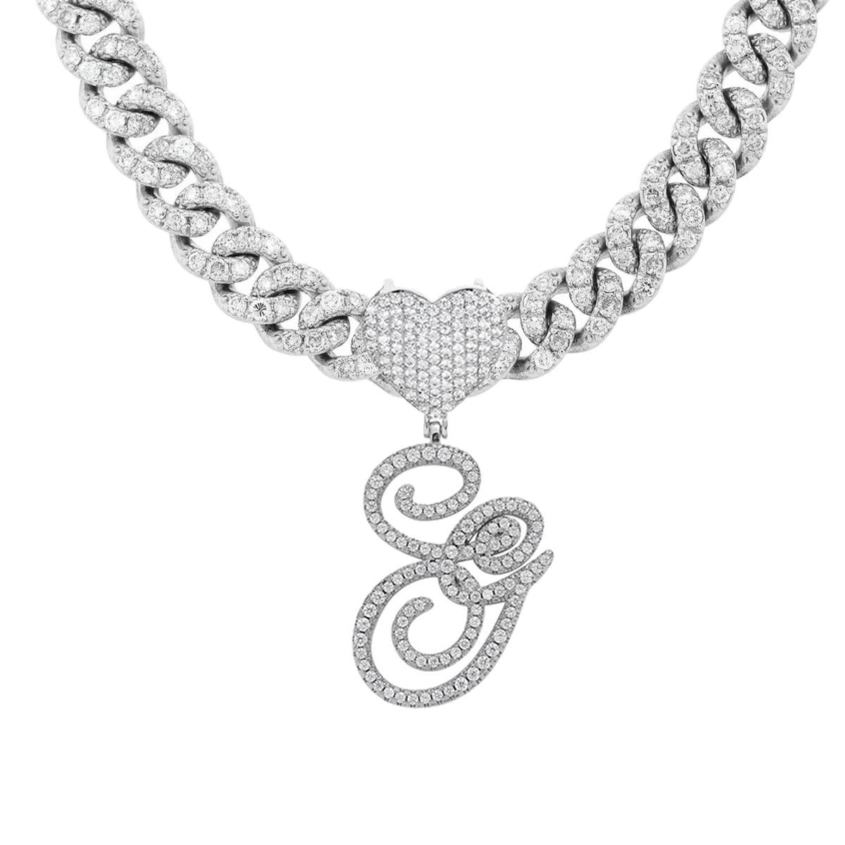 Silver Cuban Link Chain with Heart Letter Custom order - Numba1Diva