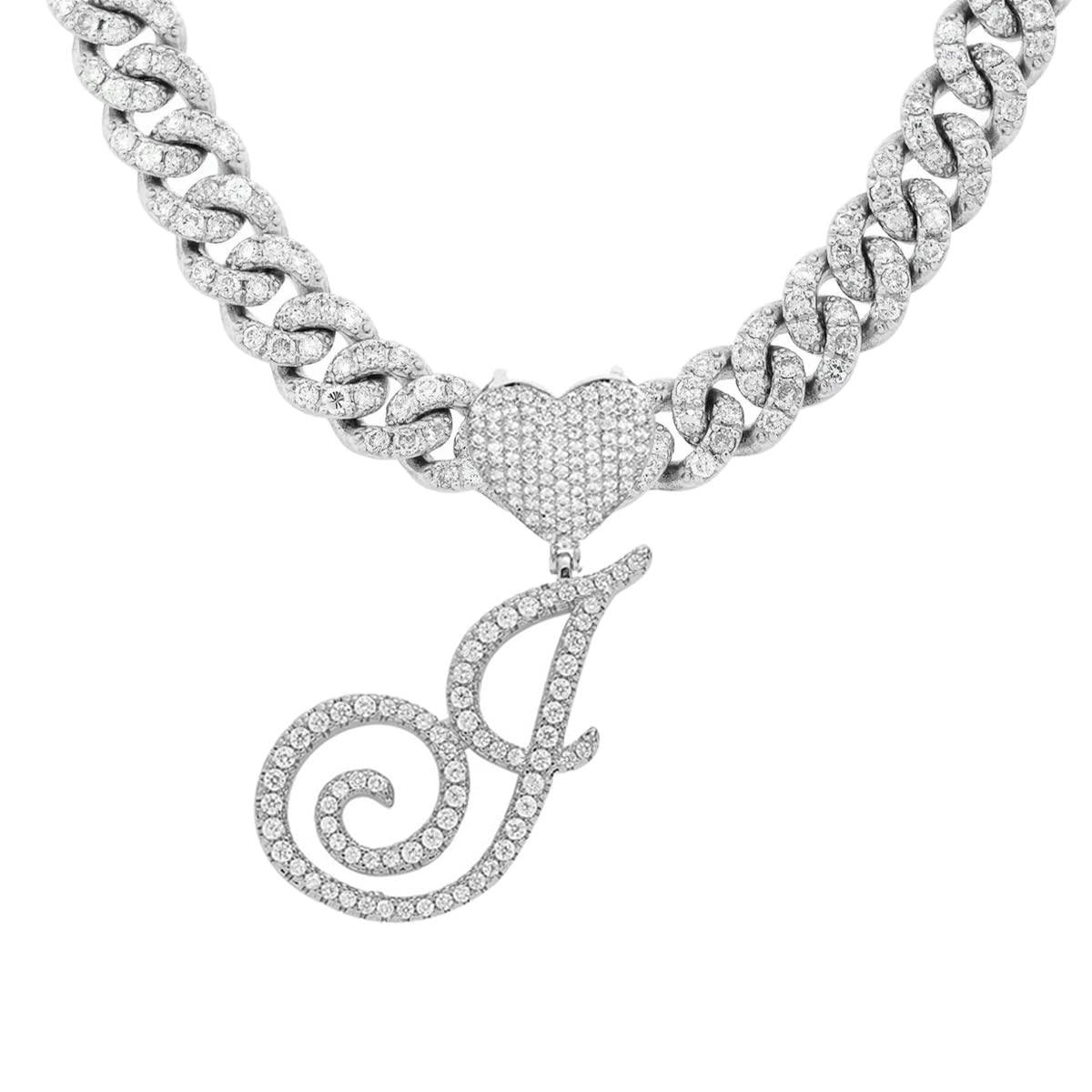 Silver Cuban Link Chain with Heart Letter Custom order - Numba1Diva