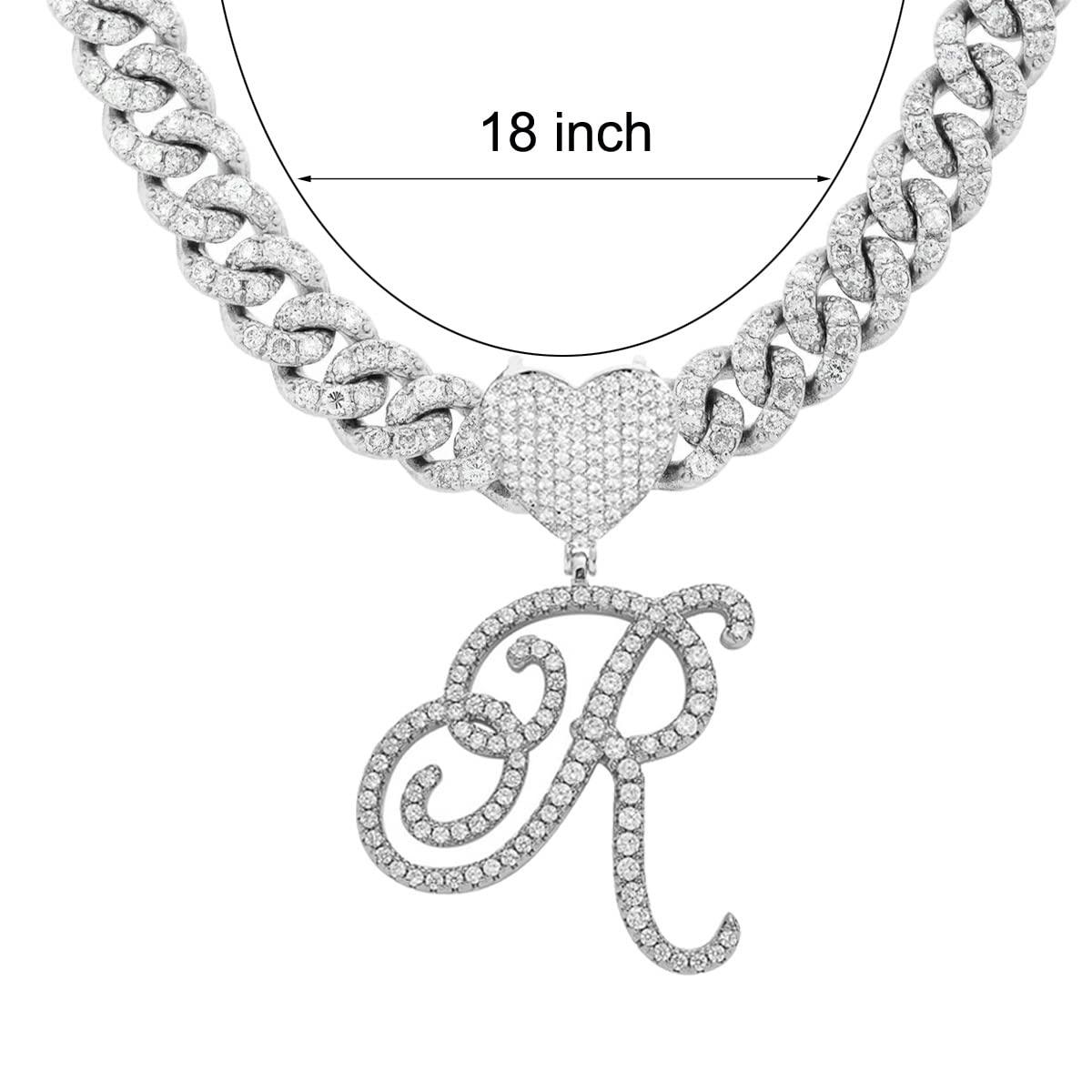 Silver Cuban Link Chain with Heart Letter Custom order - Numba1Diva