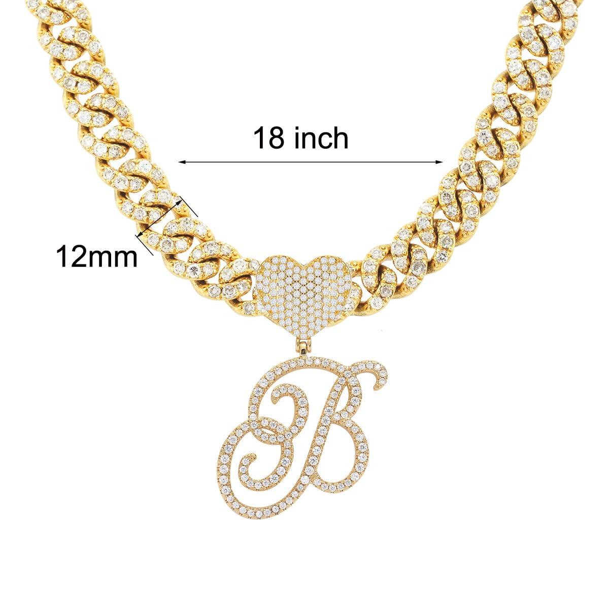 Silver Cuban Link Chain with Heart Letter Custom order - Numba1Diva