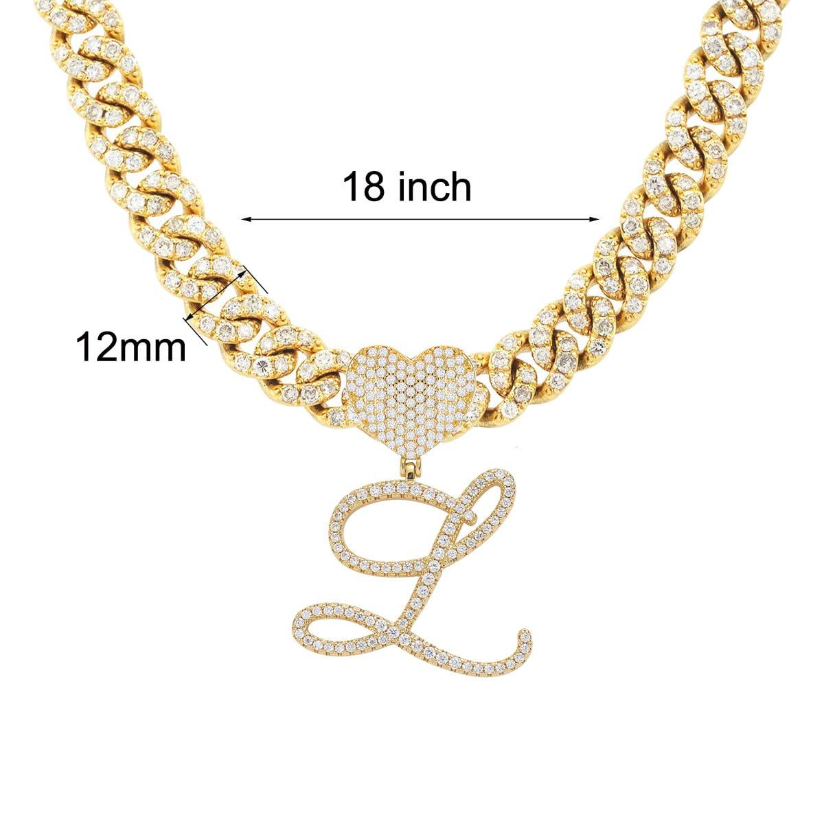 Silver Cuban Link Chain with Heart Letter Custom order - Numba1Diva