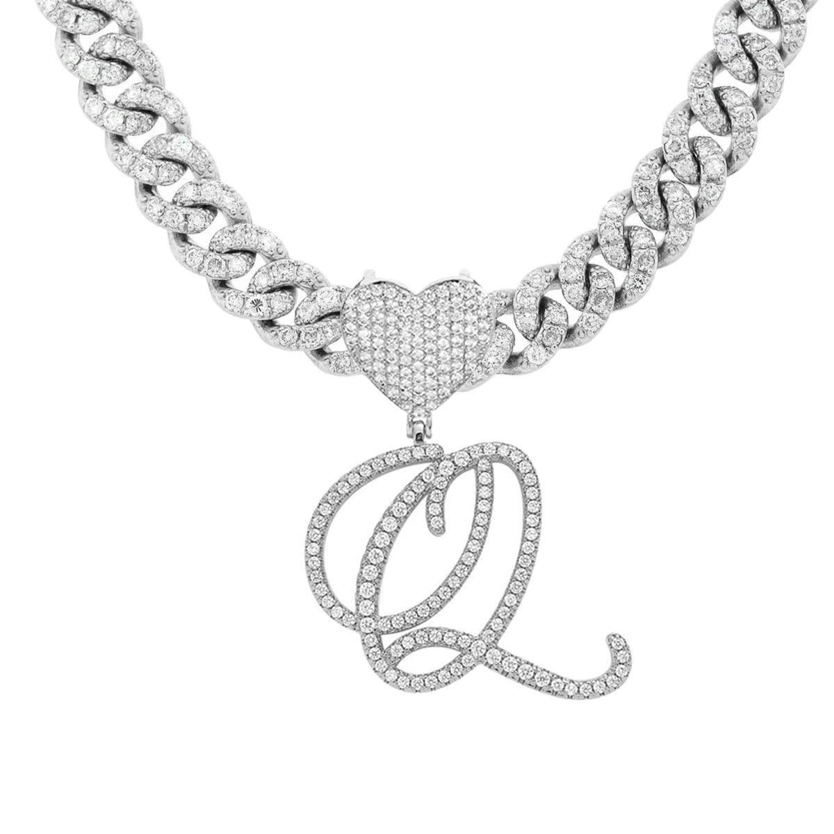 Silver Cuban Link Chain with Heart Letter Custom order - Numba1Diva