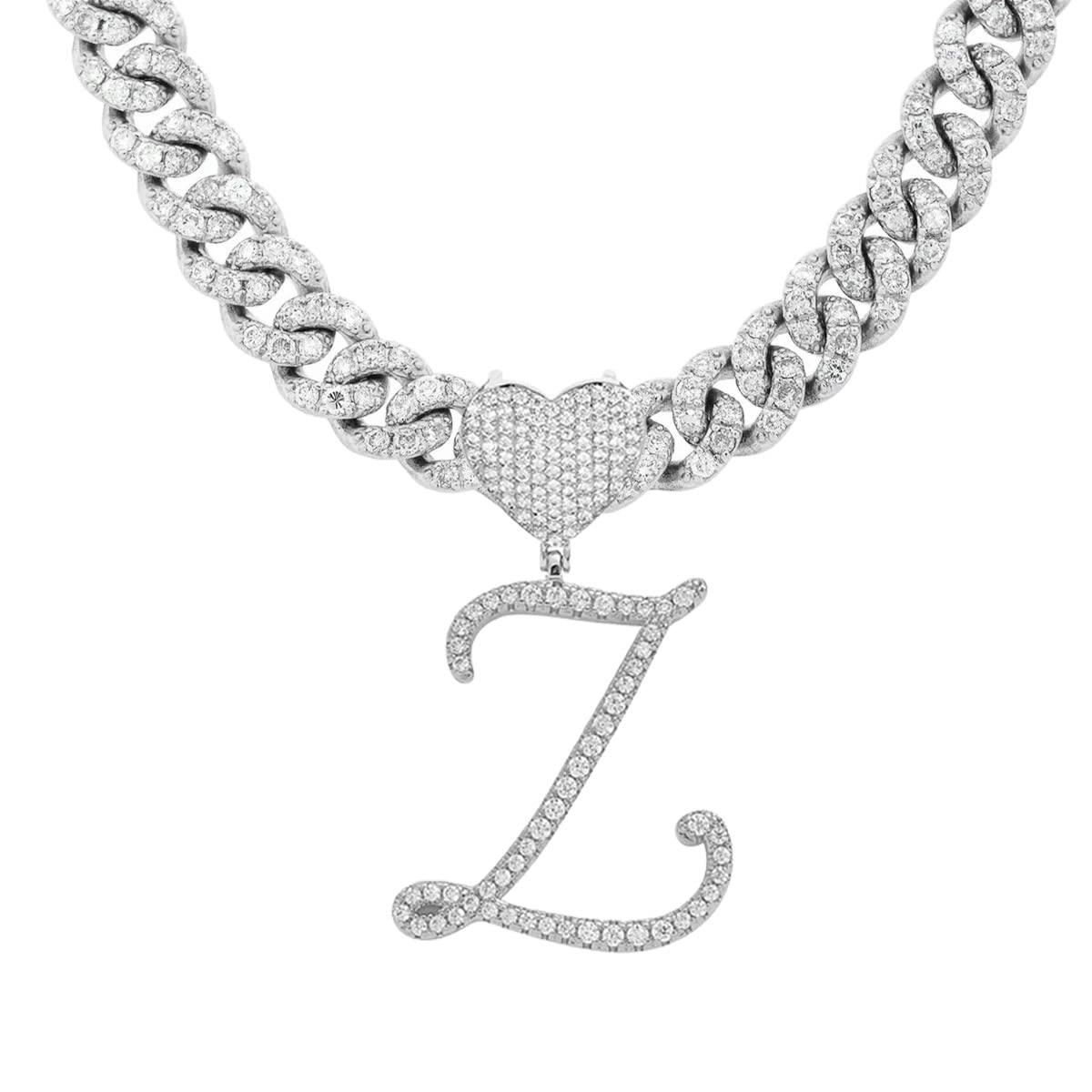 Silver Cuban Link Chain with Heart Letter Custom order - Numba1Diva