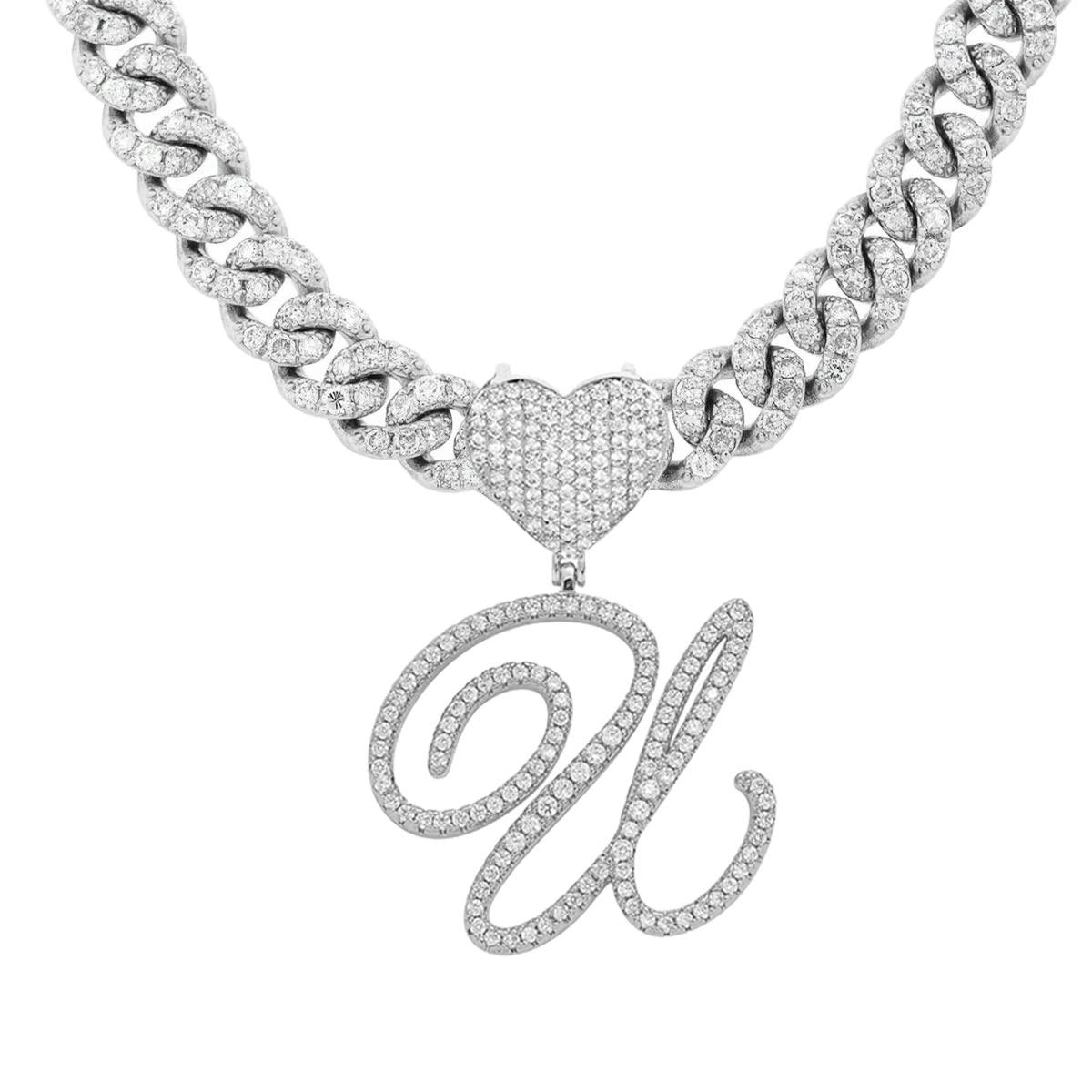 Silver Cuban Link Chain with Heart Letter Custom order - Numba1Diva