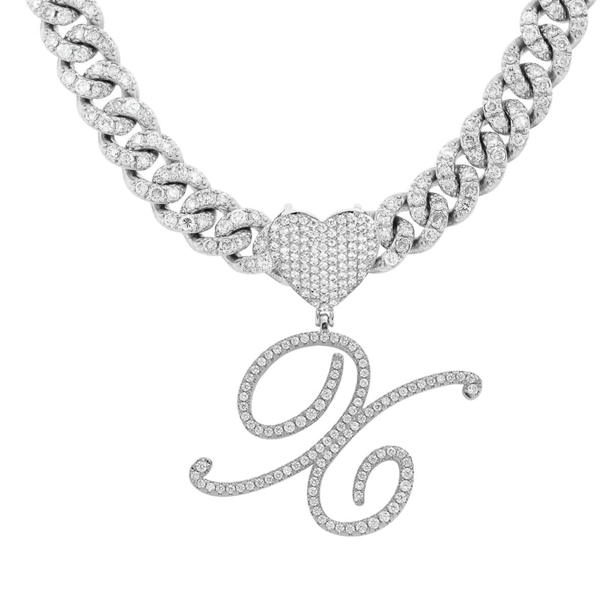 Silver Cuban Link Chain with Heart Letter Custom order - Numba1Diva