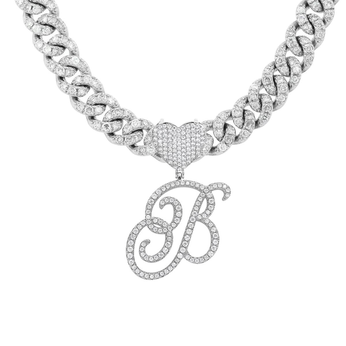 Silver Cuban Link Chain with Heart Letter Custom order - Numba1Diva