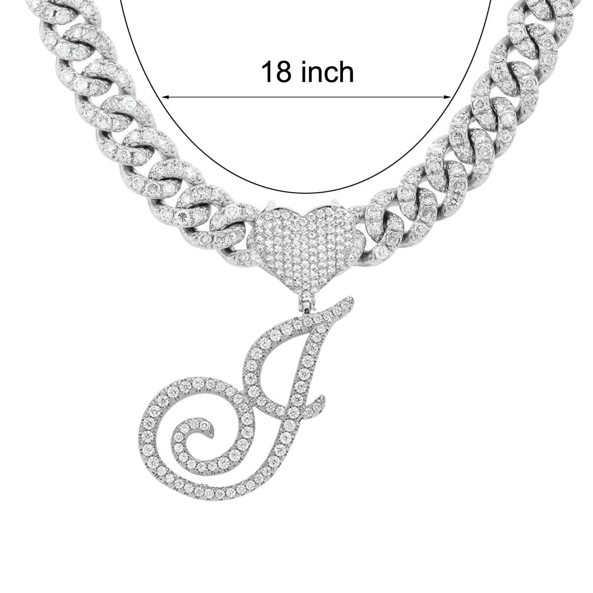 Silver Cuban Link Chain with Heart Letter Custom order - Numba1Diva