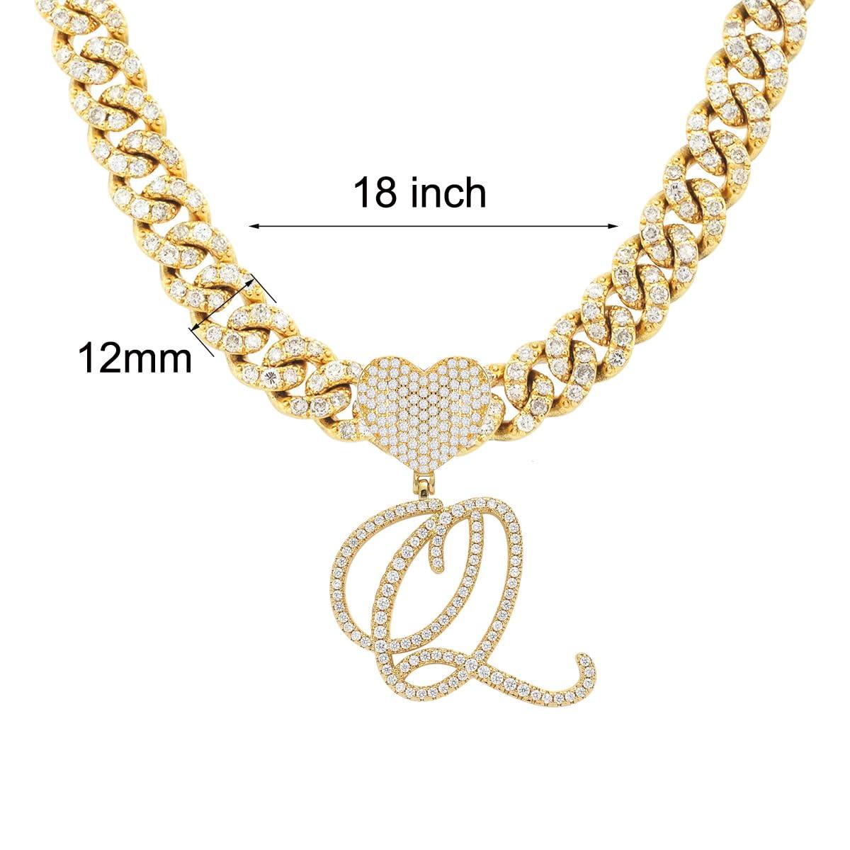 Silver Cuban Link Chain with Heart Letter Custom order - Numba1Diva