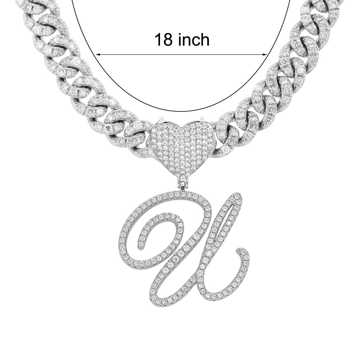 Silver Cuban Link Chain with Heart Letter Custom order - Numba1Diva