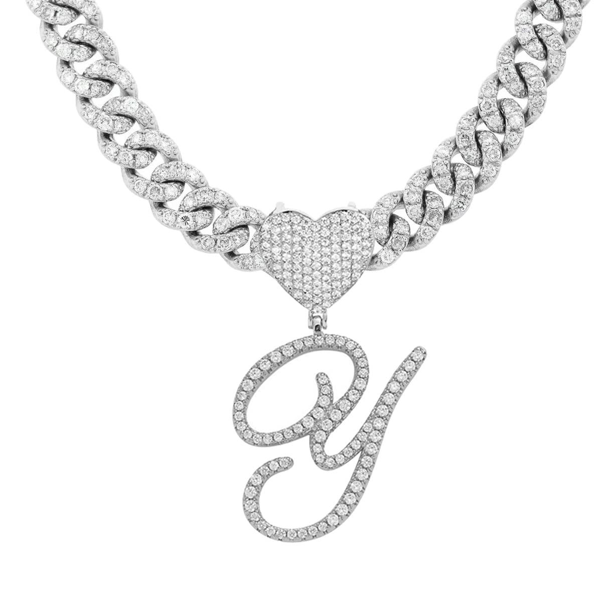 Silver Cuban Link Chain with Heart Letter Custom order - Numba1Diva