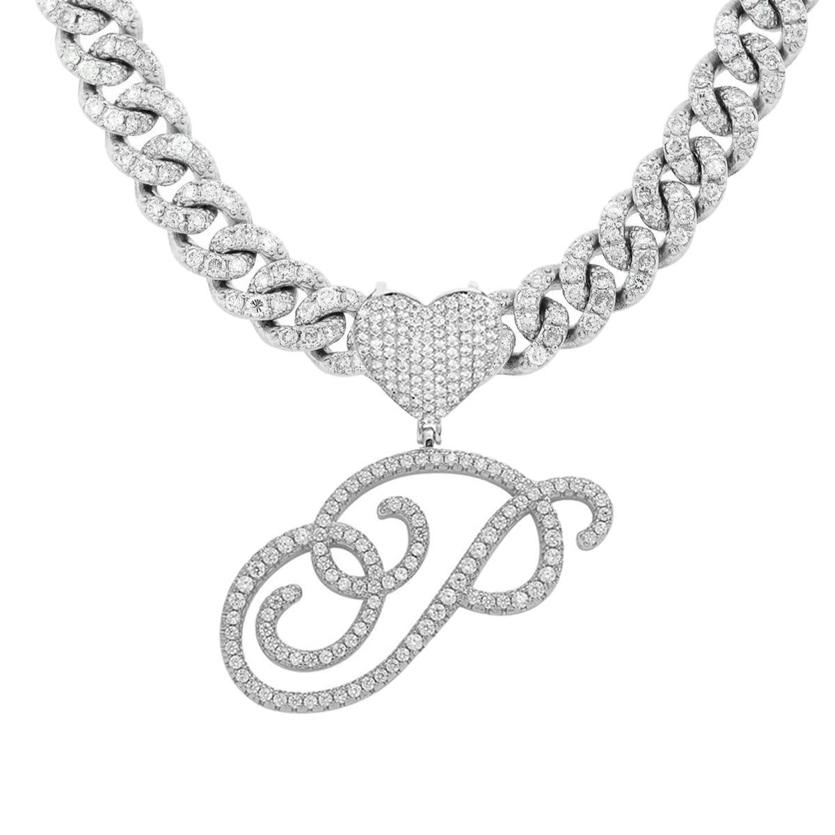 Silver Cuban Link Chain with Heart Letter Custom order - Numba1Diva