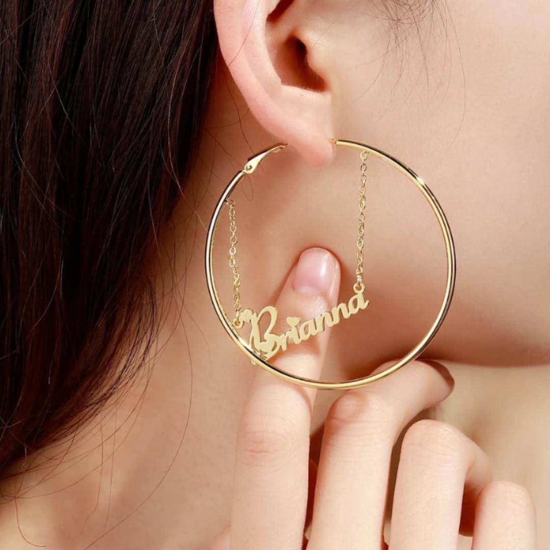 Custom Engraved Earrings, 60mm Hoop - Numba1Diva