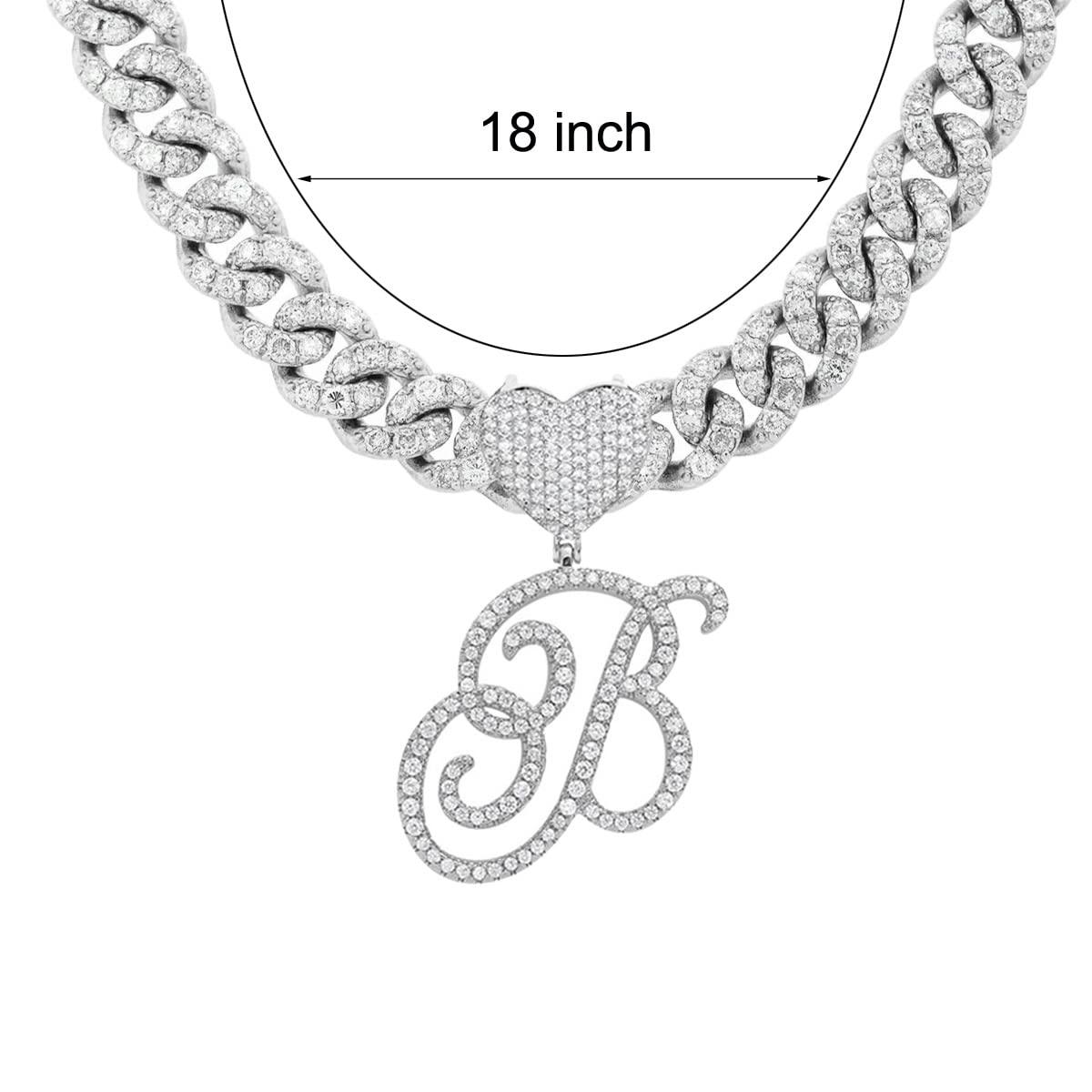 Silver Cuban Link Chain with Heart Letter Custom order - Numba1Diva