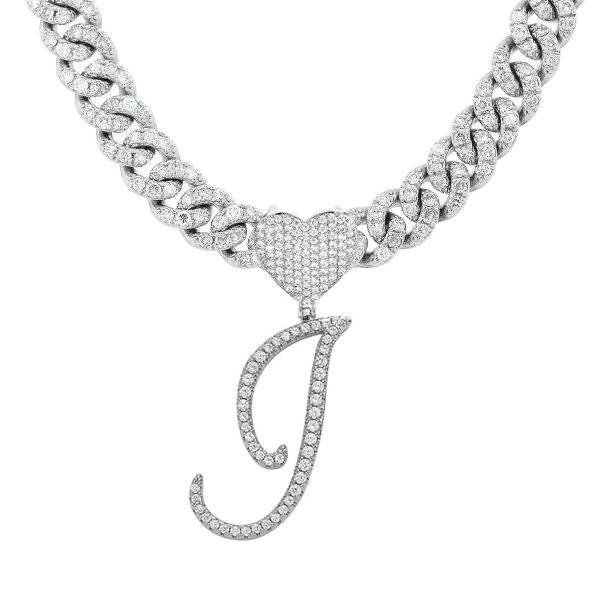 Silver Cuban Link Chain with Heart Letter Custom order - Numba1Diva