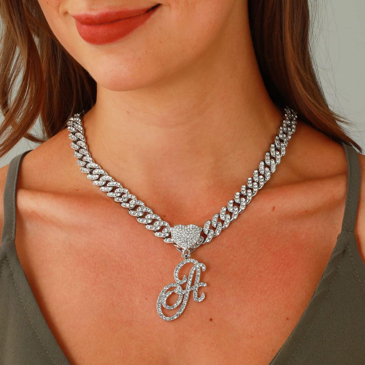 Silver Cuban Link Chain with Heart Letter Custom order - Numba1Diva